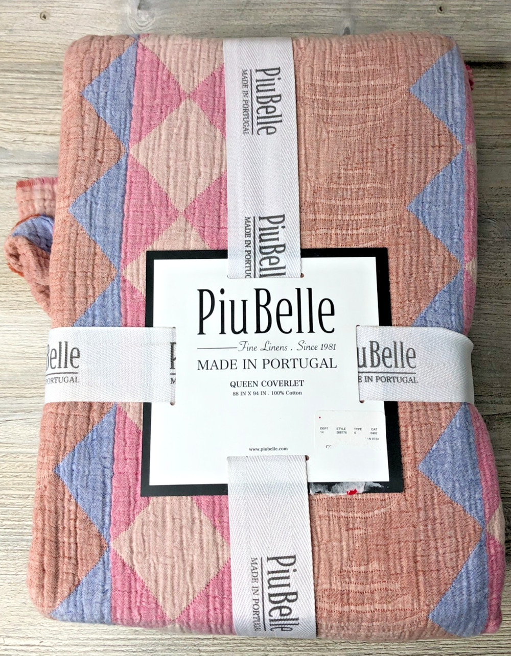 PiuBelle QUEEN Pastel Diamond Quilted Coverlet 100% Cotton Multicolor Geometric
